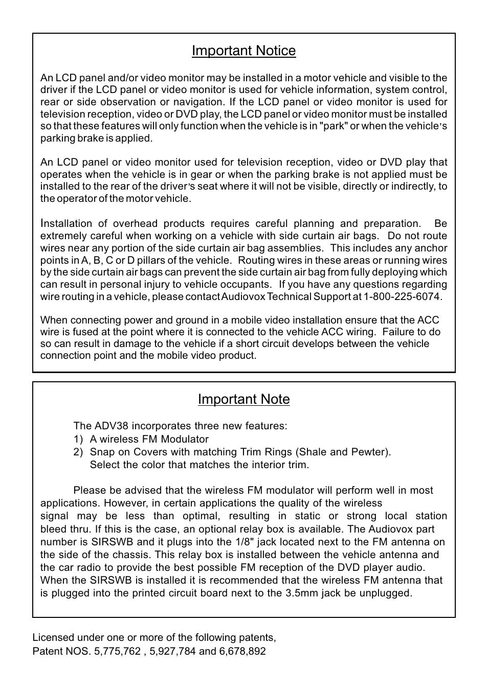 Important notice | Advent ADV38 User Manual | Page 2 / 12