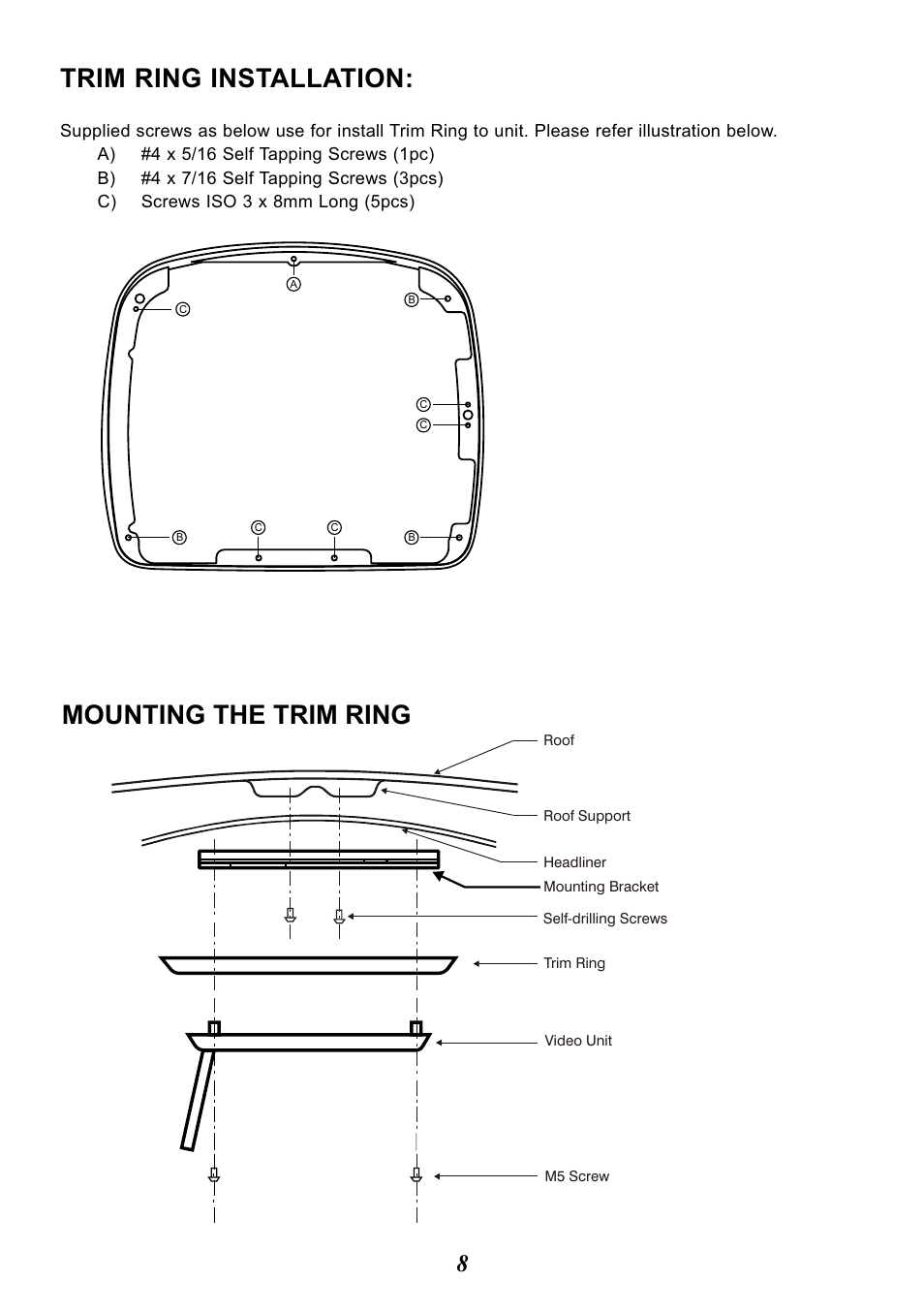 Trim ring installation, Mounting the trim ring | Advent ADV38 User Manual | Page 8 / 12