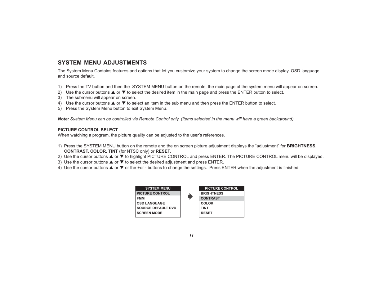 System menu adjustments | Advent 128-8567 User Manual | Page 11 / 28