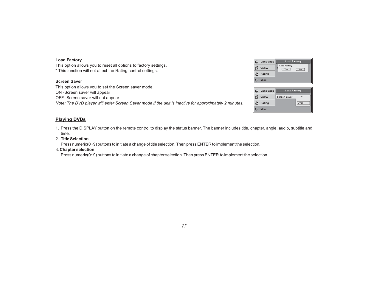 Playing dvds 17 | Advent 128-8567 User Manual | Page 17 / 28