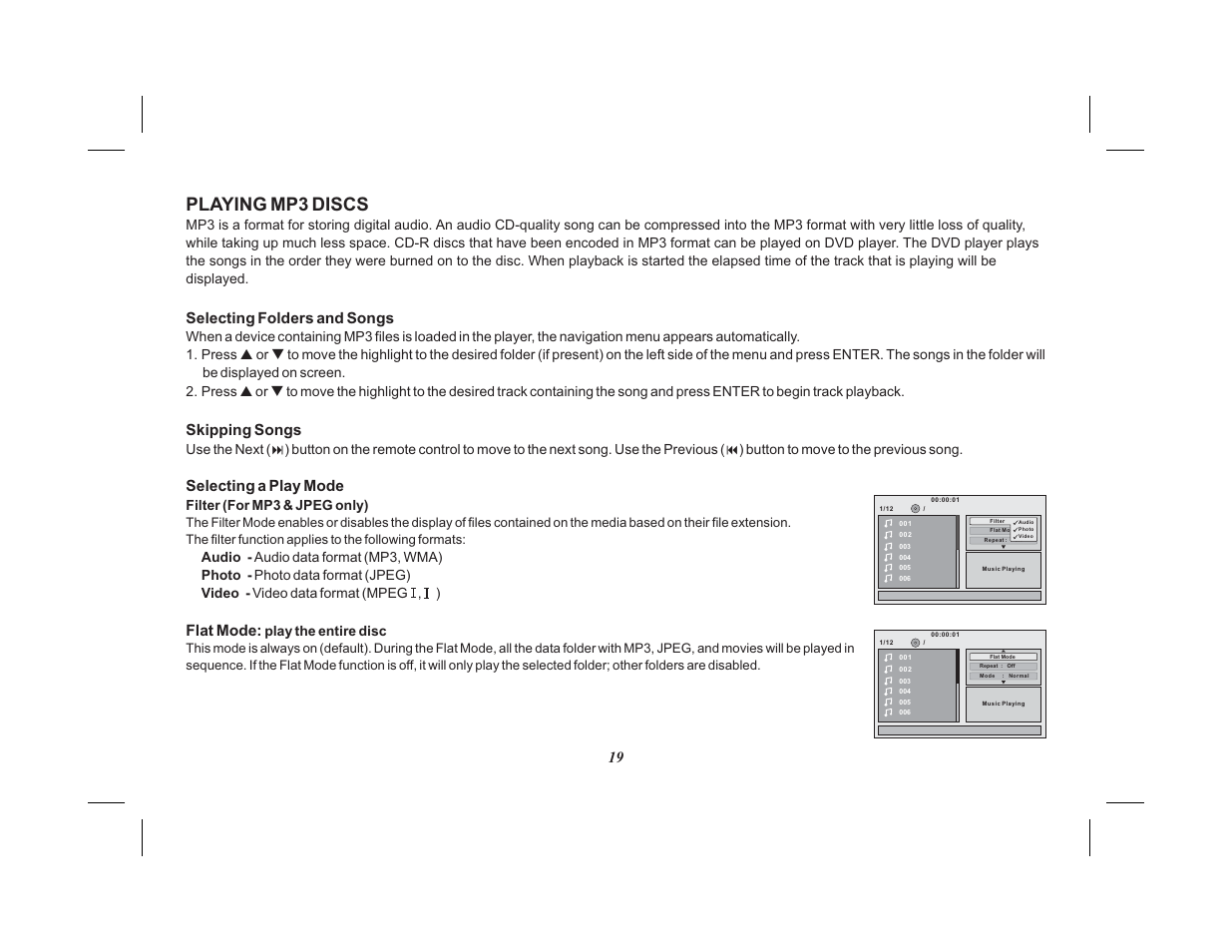 Playing mp3 discs | Advent ADV10A User Manual | Page 19 / 28