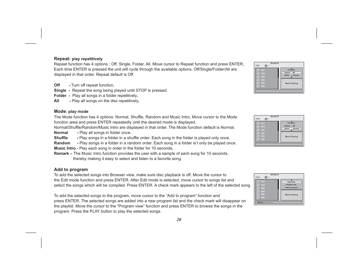 20 repeat: mode add to program | Advent ADV10A User Manual | Page 20 / 28