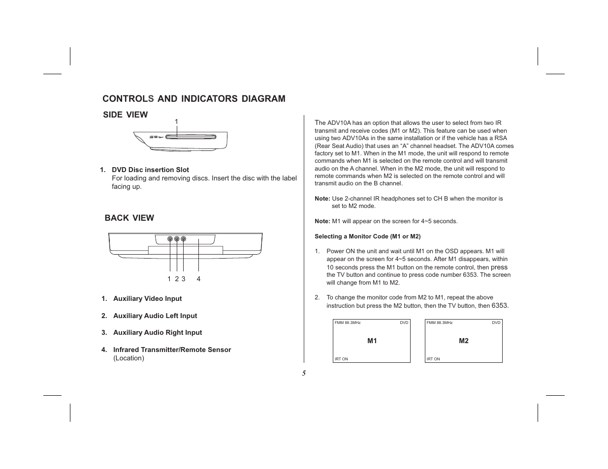 Control s and indicators diagram | Advent ADV10A User Manual | Page 5 / 28