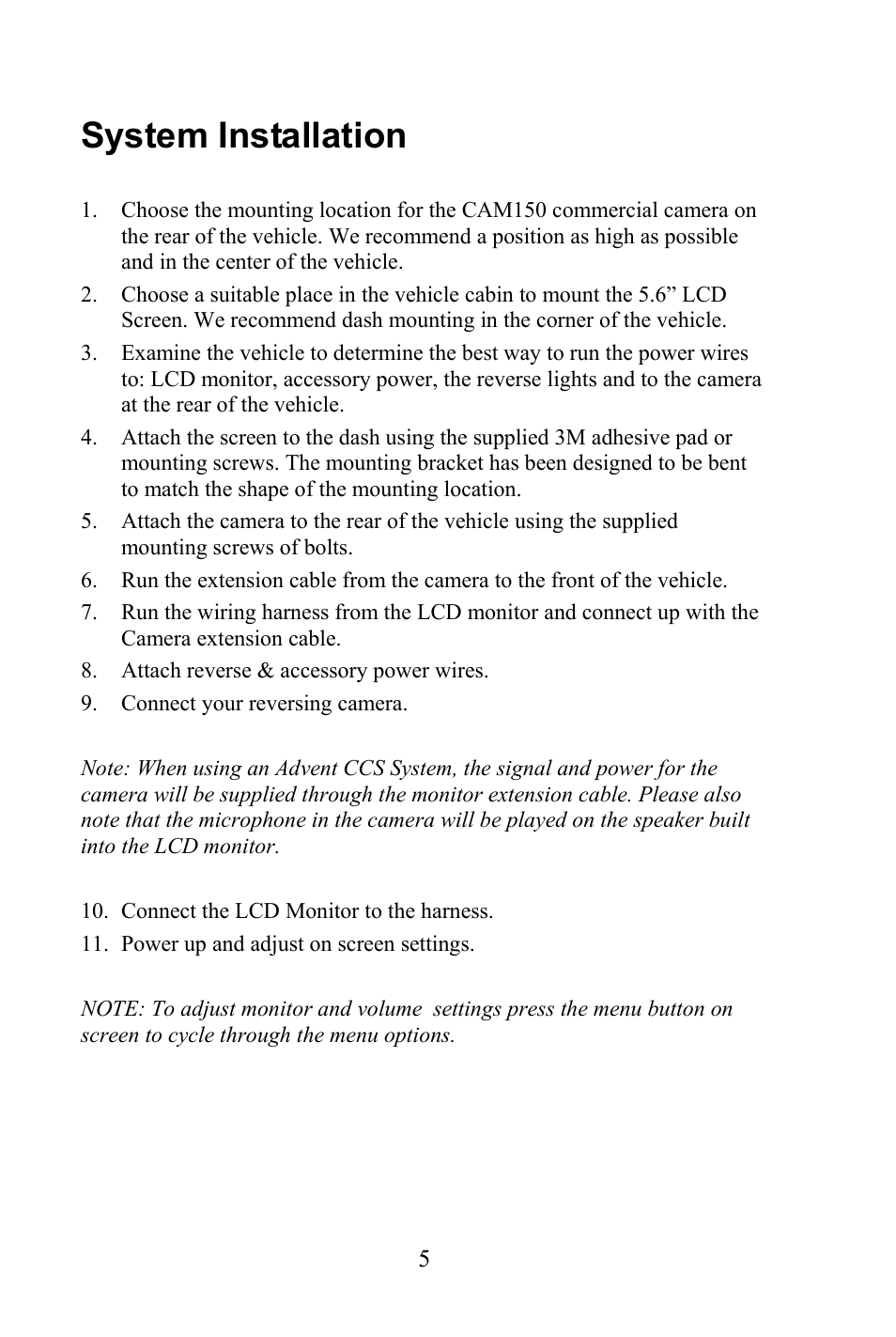 System installation | Advent CCS562 User Manual | Page 5 / 10