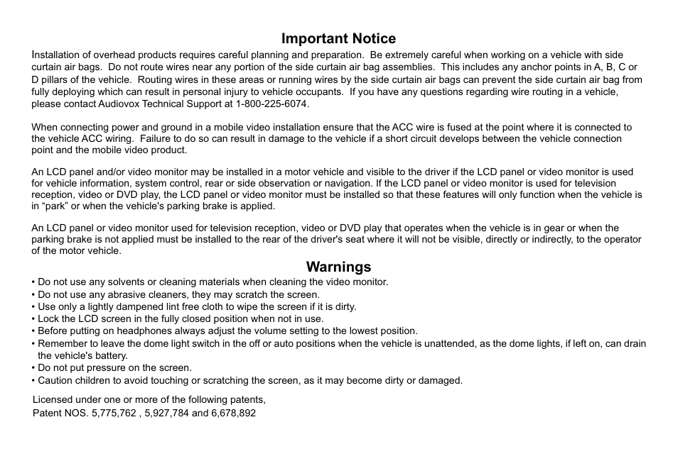 Important notice, Warnings | Advent VIDEO CROBILE ADV49 User Manual | Page 2 / 32