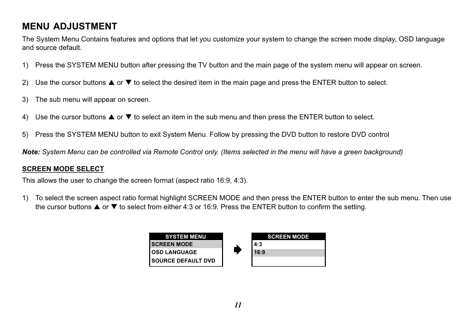 Menu adjustment | Advent ADV29 User Manual | Page 11 / 32