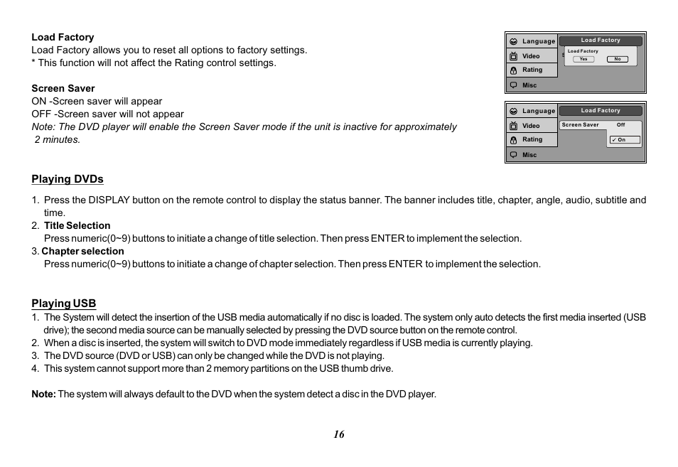 Playing dvds, Playing usb | Advent ADV29 User Manual | Page 16 / 32