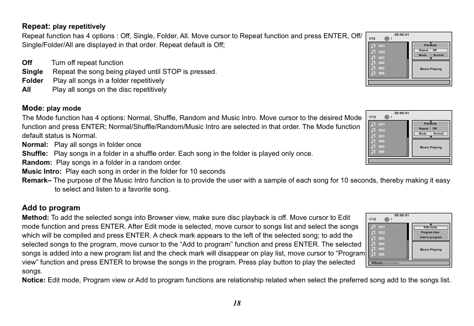 18 repeat, Mode, Add to program | Advent ADV29 User Manual | Page 18 / 32