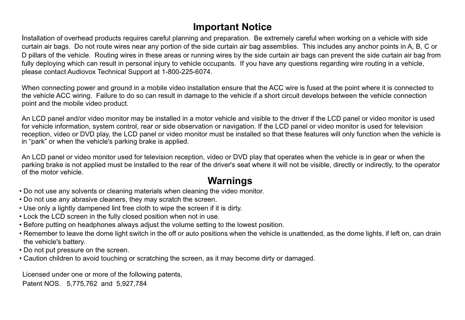 Important notice, Warnings | Advent ADV29 User Manual | Page 2 / 32