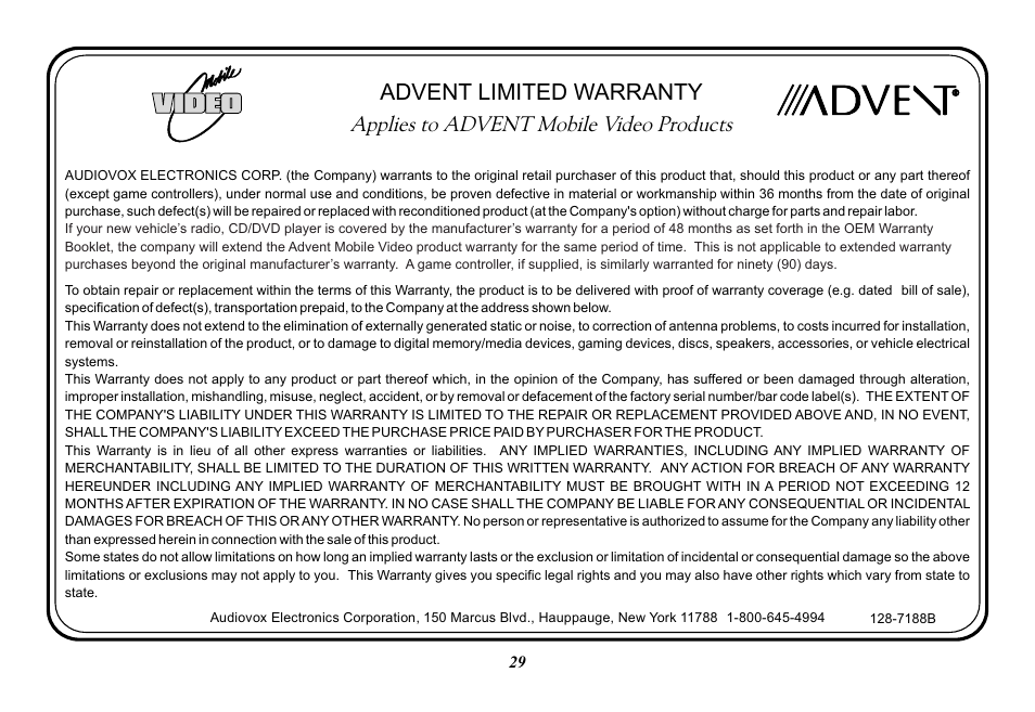 Advent ADV29 User Manual | Page 29 / 32