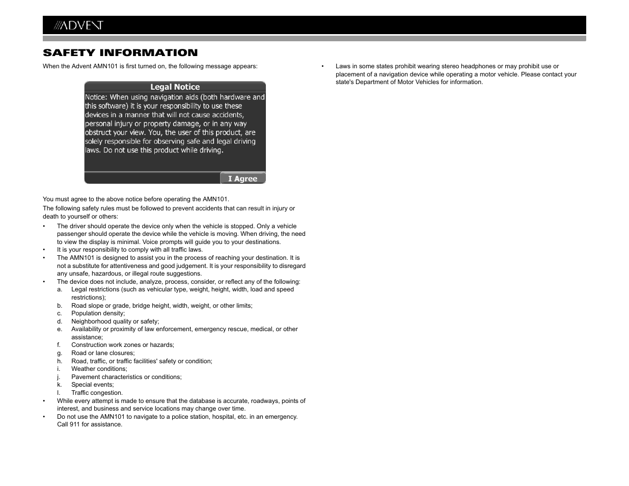 Amn101 safety information | Advent AMN101 User Manual | Page 6 / 26