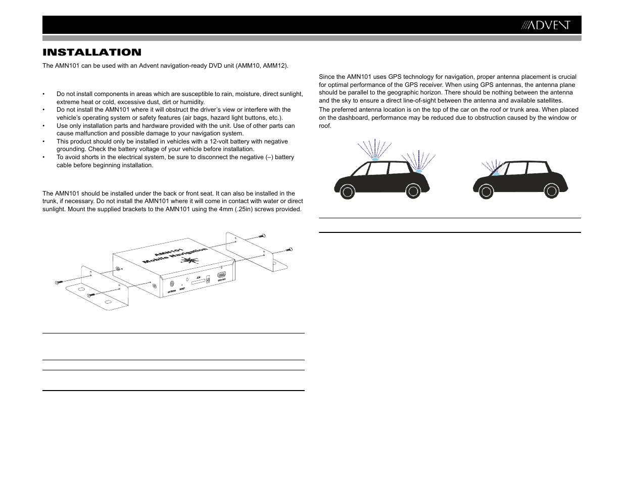 Amn101 installation | Advent AMN101 User Manual | Page 7 / 26