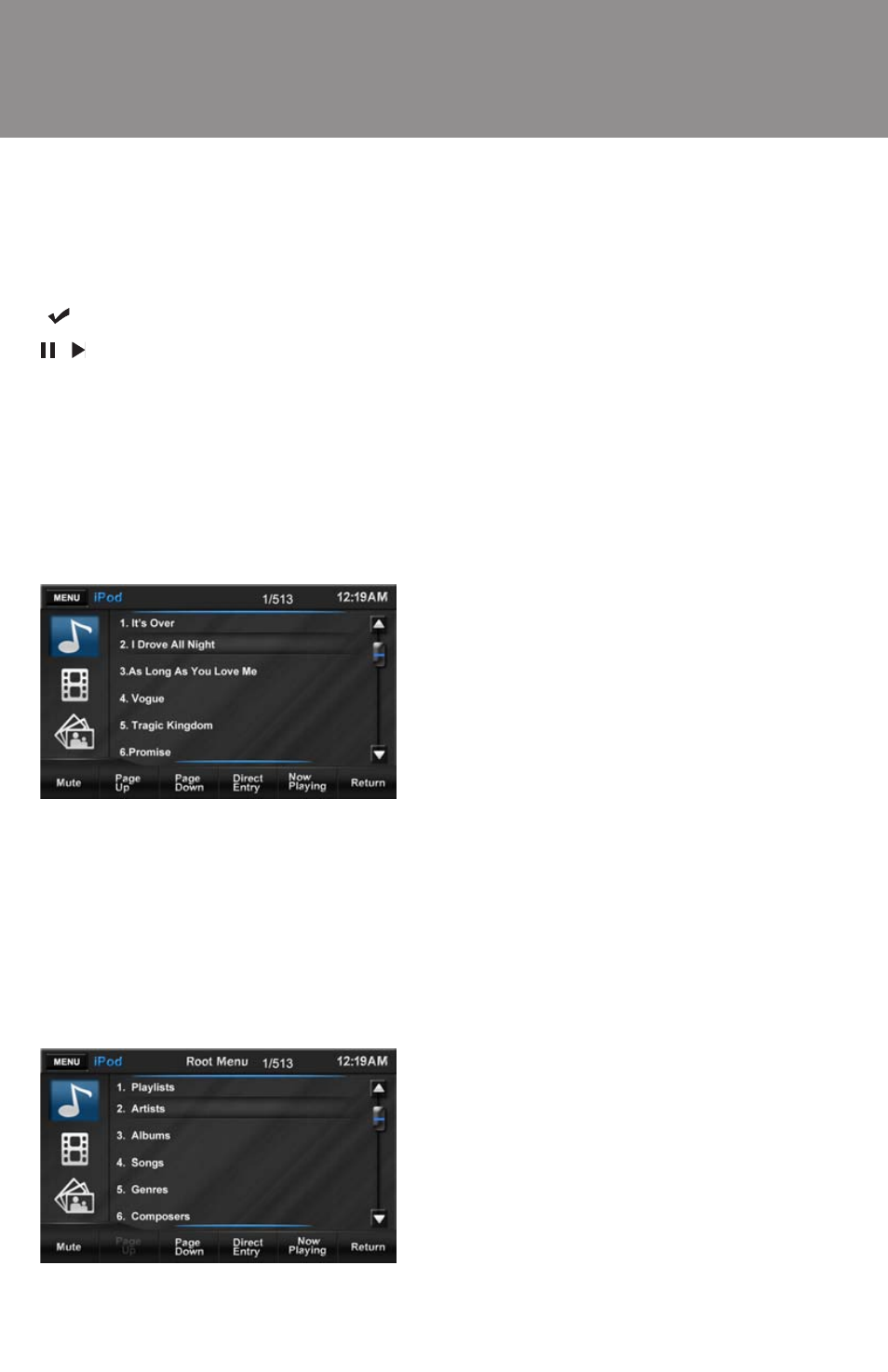 Ipod/iphone, Front usb/rear usb), Ipod/iphone music menu | Advent ADVUV630 User Manual | Page 27 / 42