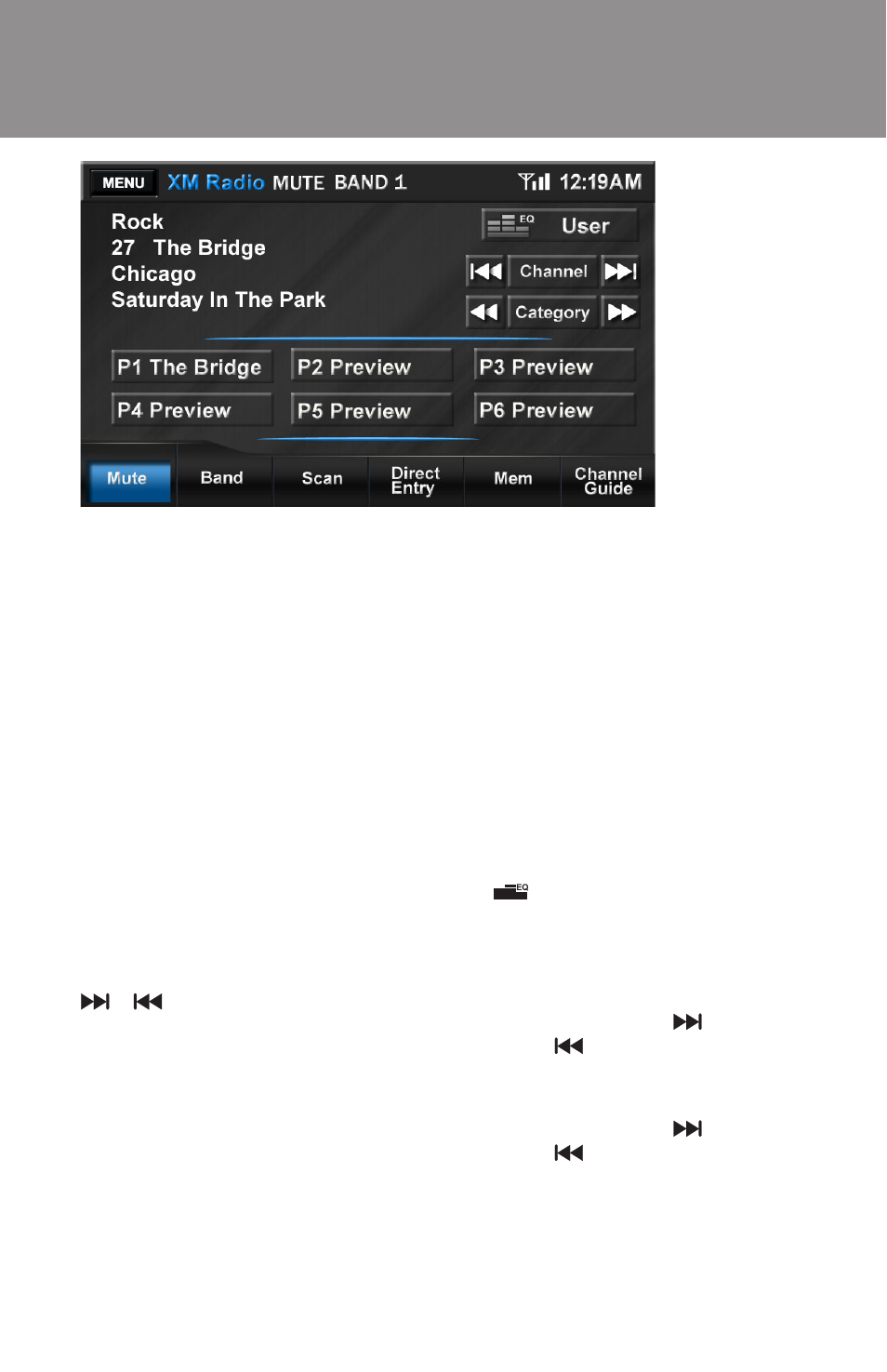 Xm satellite radio (optional), Xm radio menu | Advent ADVUV630 User Manual | Page 30 / 42