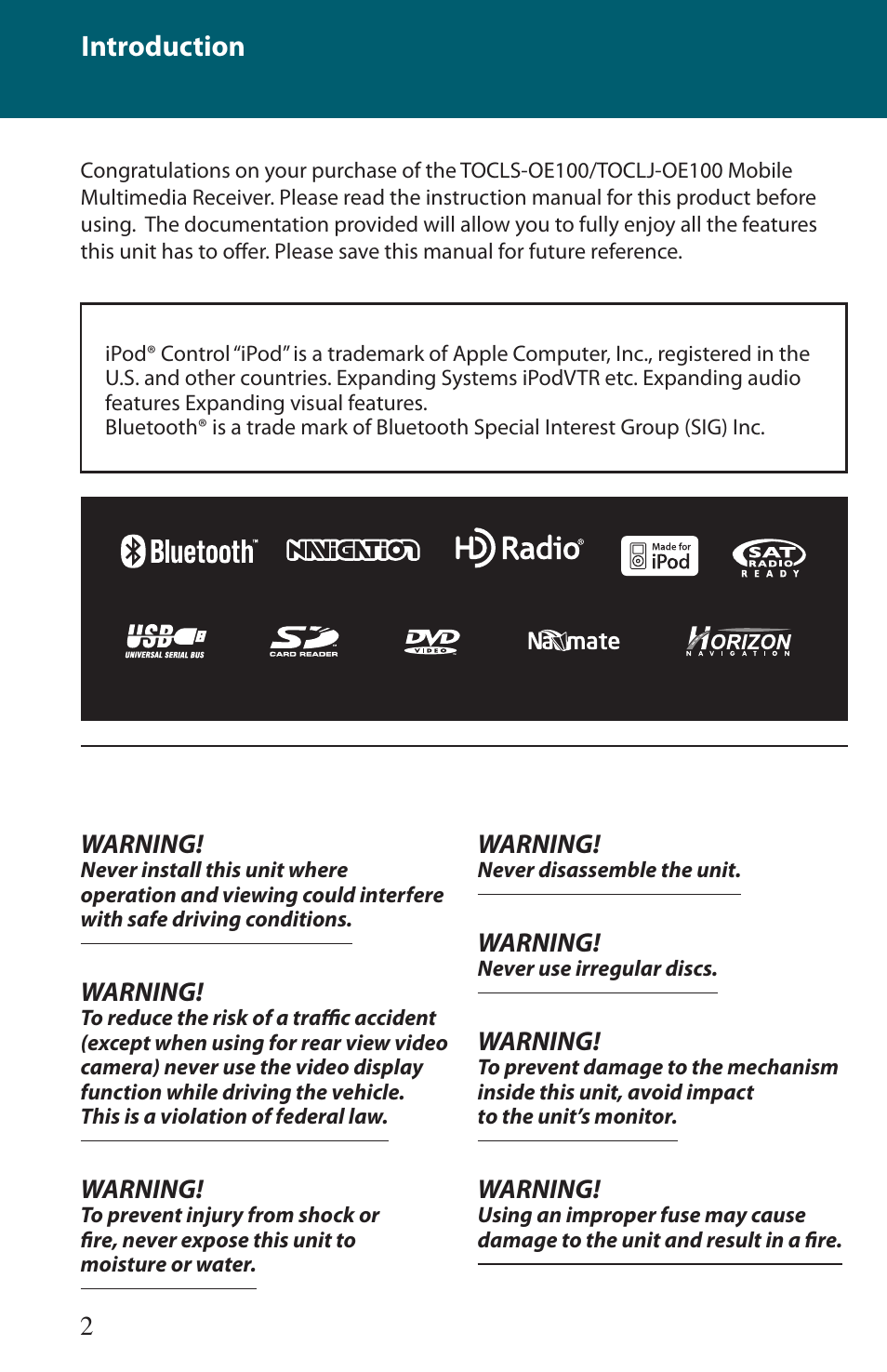 Introduction | Advent TOCLJ-OE100 User Manual | Page 2 / 64
