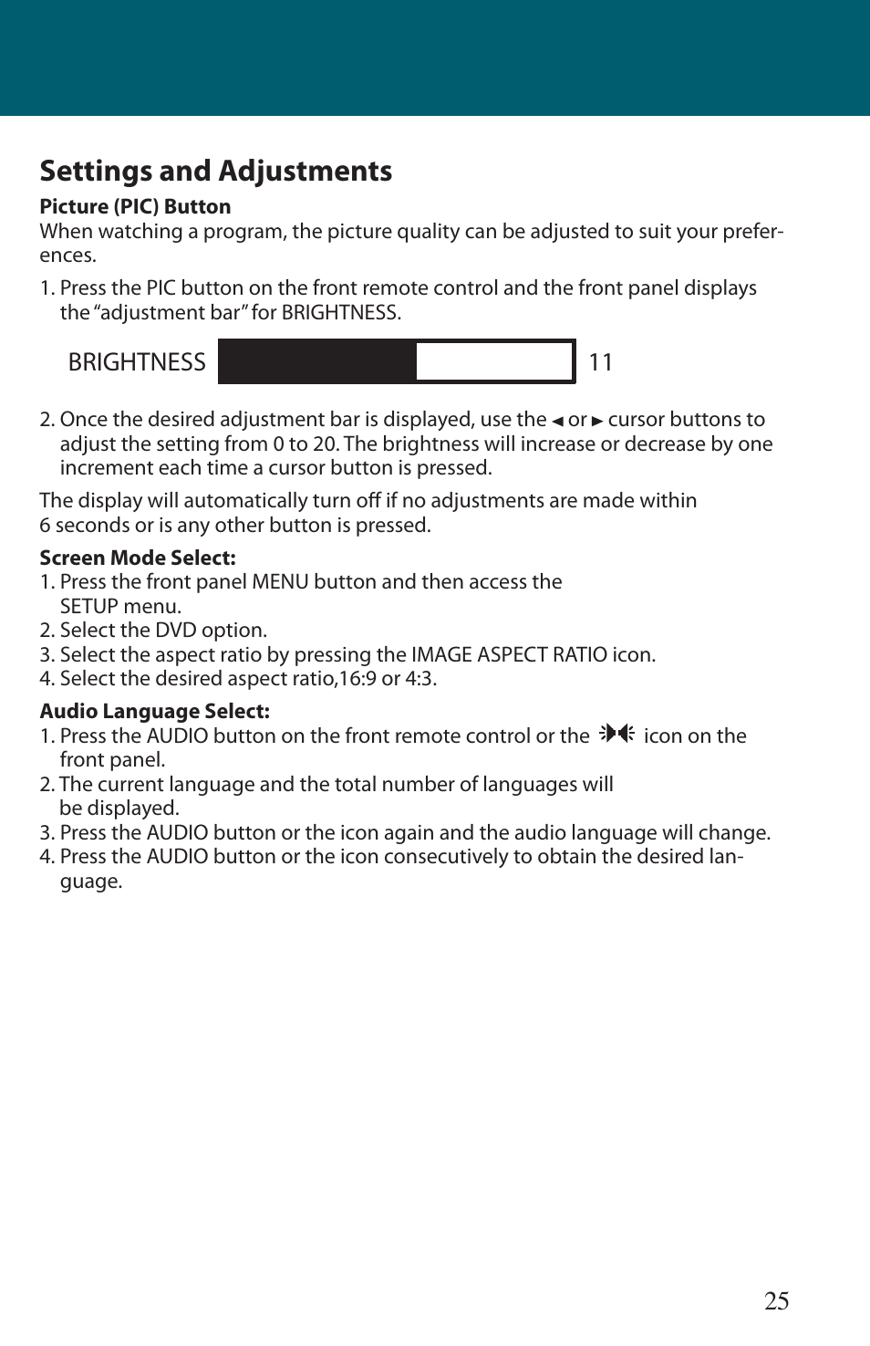 Settings and adjustments | Advent TOCLJ-OE100 User Manual | Page 25 / 64