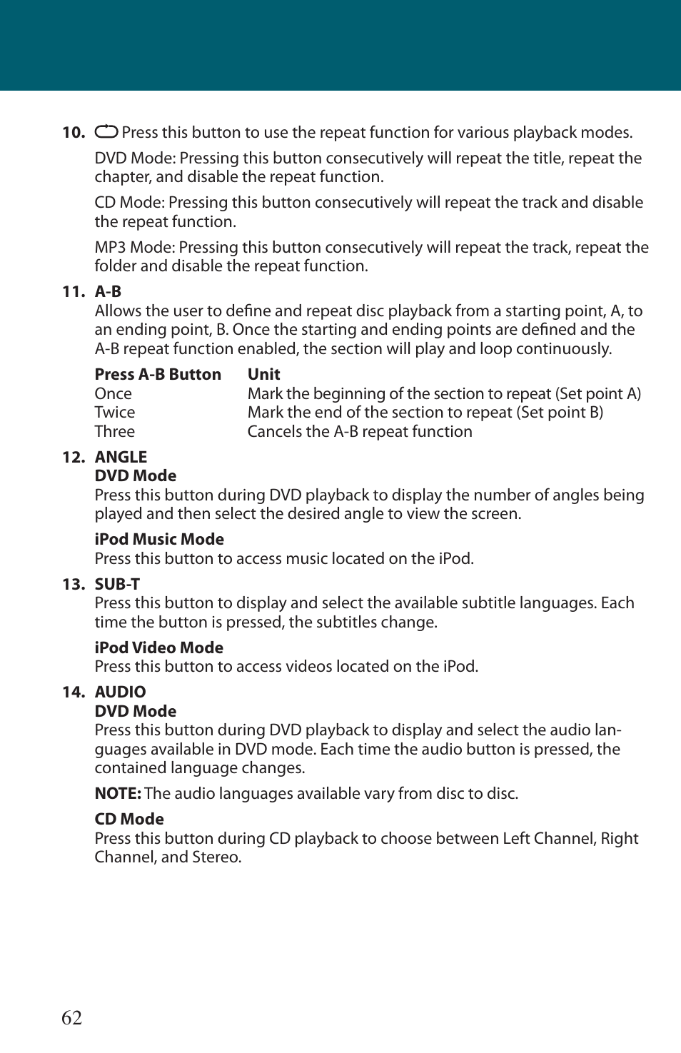 Advent TOCLJ-OE100 User Manual | Page 62 / 64