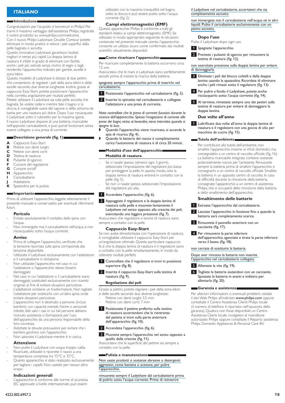 Italiano | Philips Double Contour Ladyshave User Manual | Page 7 / 8