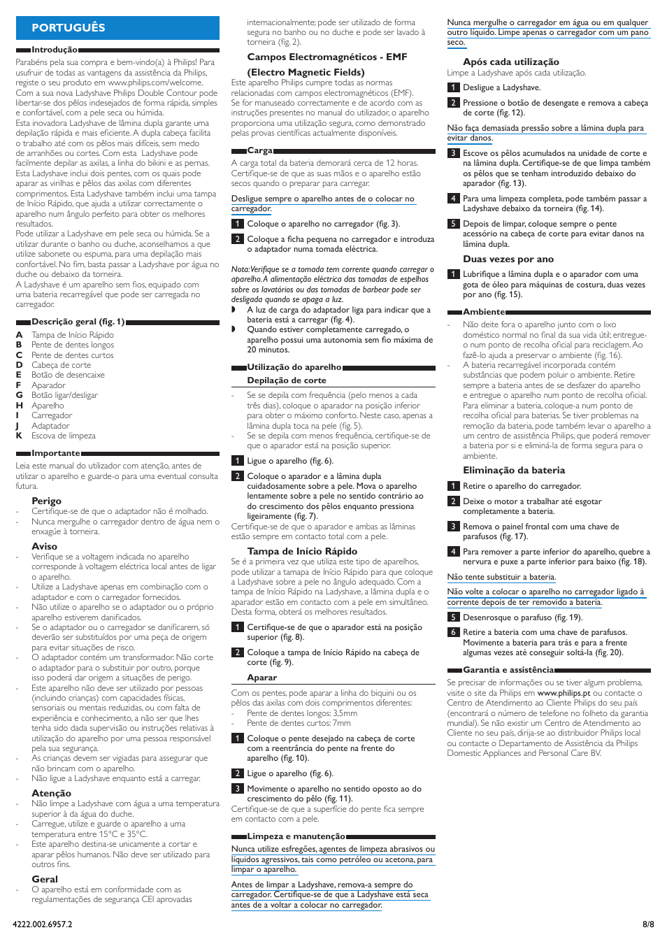 Português | Philips Double Contour Ladyshave User Manual | Page 8 / 8