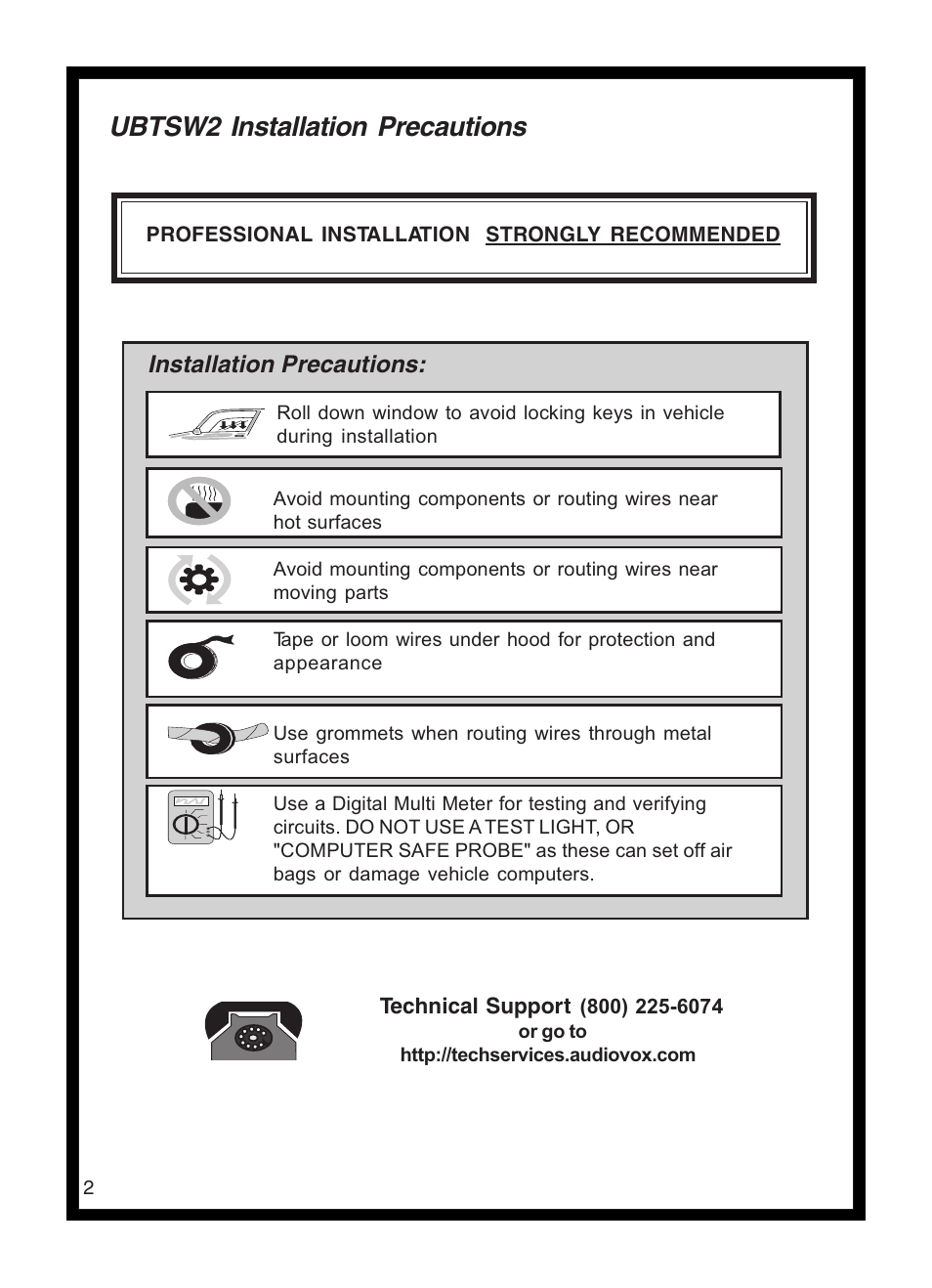 Ubtsw2 installation precautions, Installation precautions | Advent UBTSW2 User Manual | Page 2 / 4