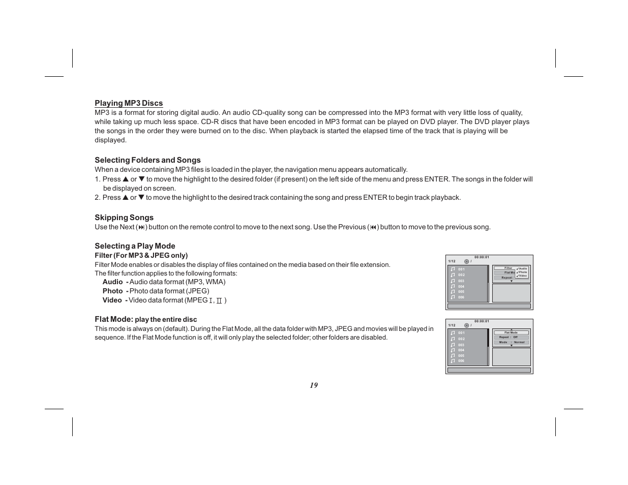 19 playing mp3 discs | Advent VIDEO MOBILE ADV38 User Manual | Page 23 / 32