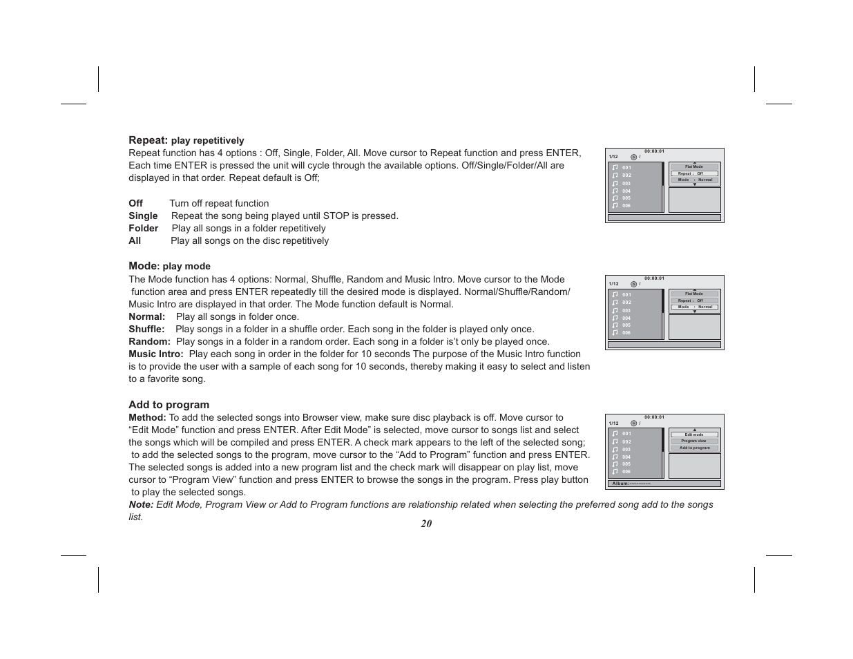 20 repeat: mode add to program | Advent VIDEO MOBILE ADV38 User Manual | Page 24 / 32