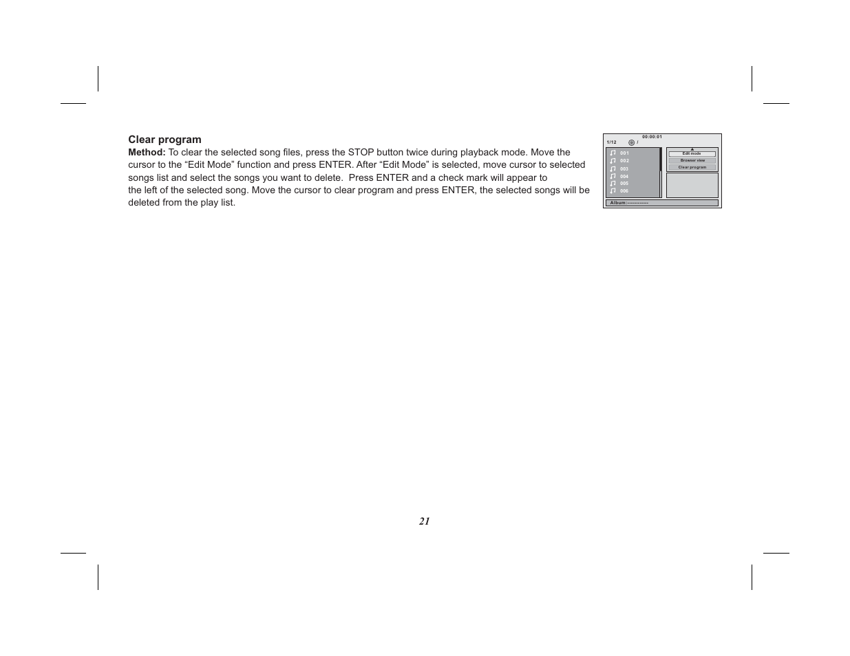 21 clear program | Advent VIDEO MOBILE ADV38 User Manual | Page 25 / 32