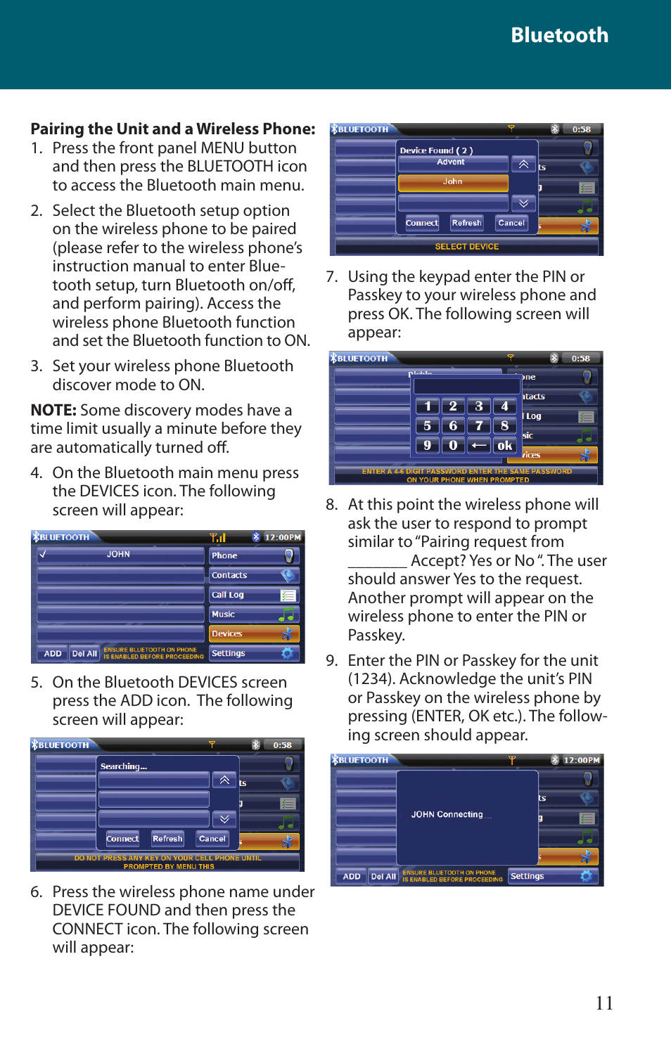 Bluetooth | Advent TOCMR-OE100 User Manual | Page 11 / 24