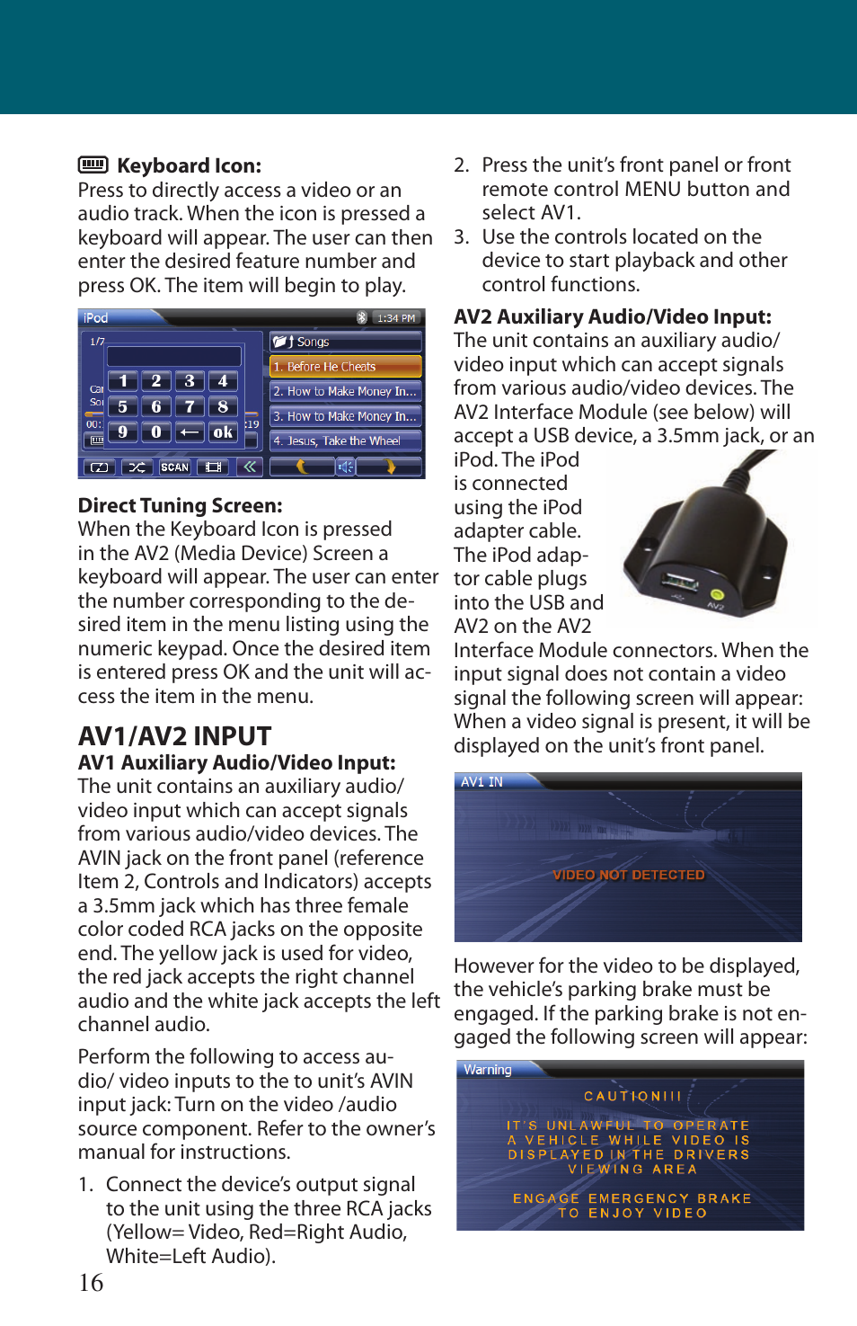 Av1/av2 input | Advent TOCMR-OE100 User Manual | Page 16 / 24