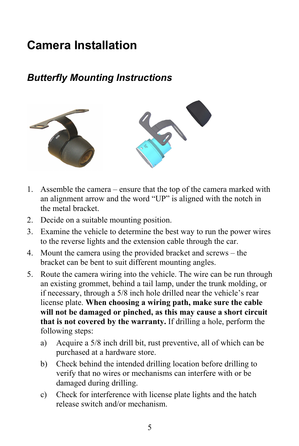 Camera installation, Butterfly mounting instructions | Advent CAM325 User Manual | Page 5 / 11
