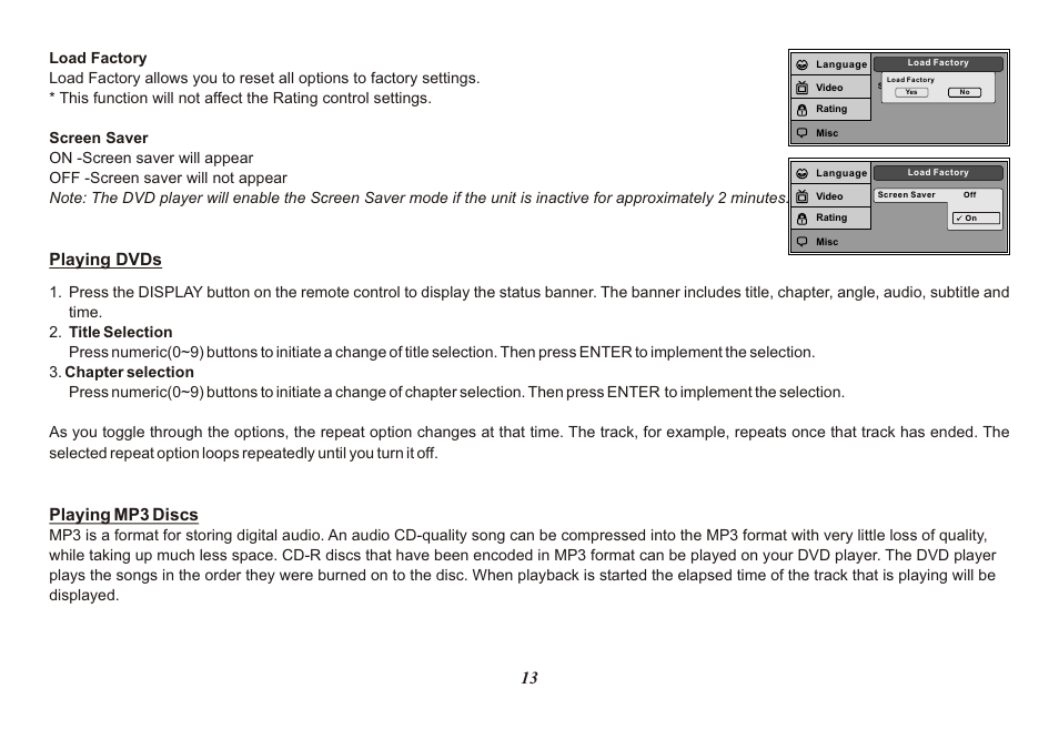Playing dvds, Playing mp3 discs | Advent ADV850S/P User Manual | Page 13 / 24