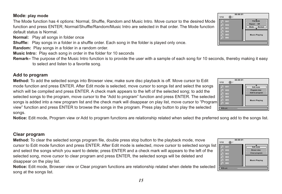 15 mode, Add to program, Clear program | Advent ADV850S/P User Manual | Page 15 / 24