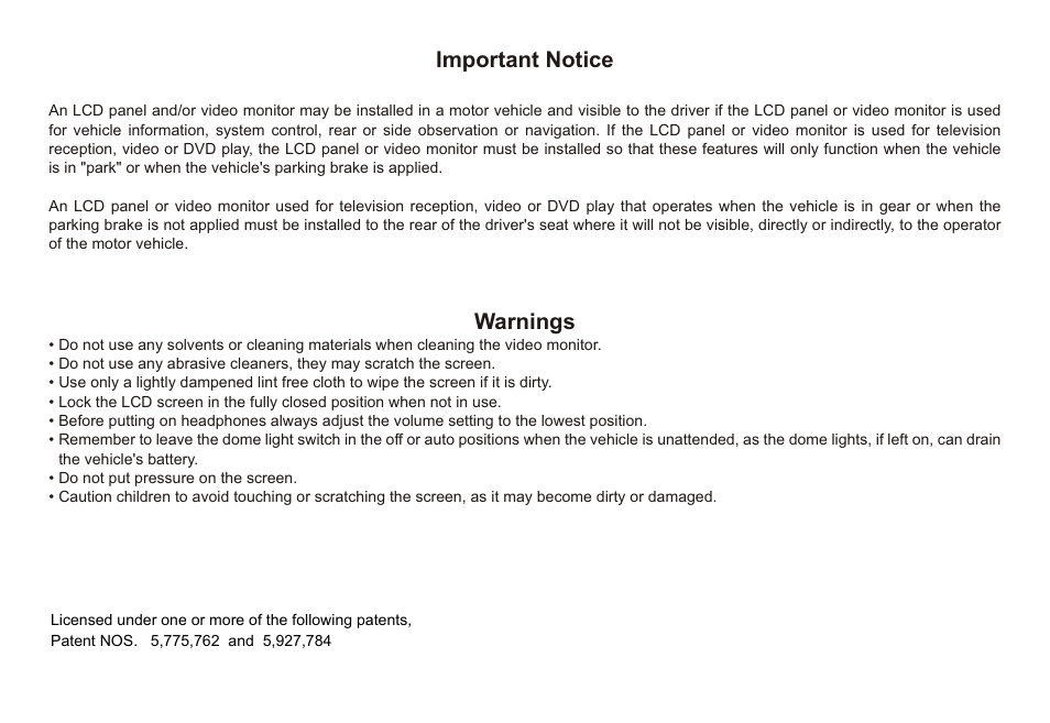 Important notice, Warnings | Advent ADV850S/P User Manual | Page 2 / 24