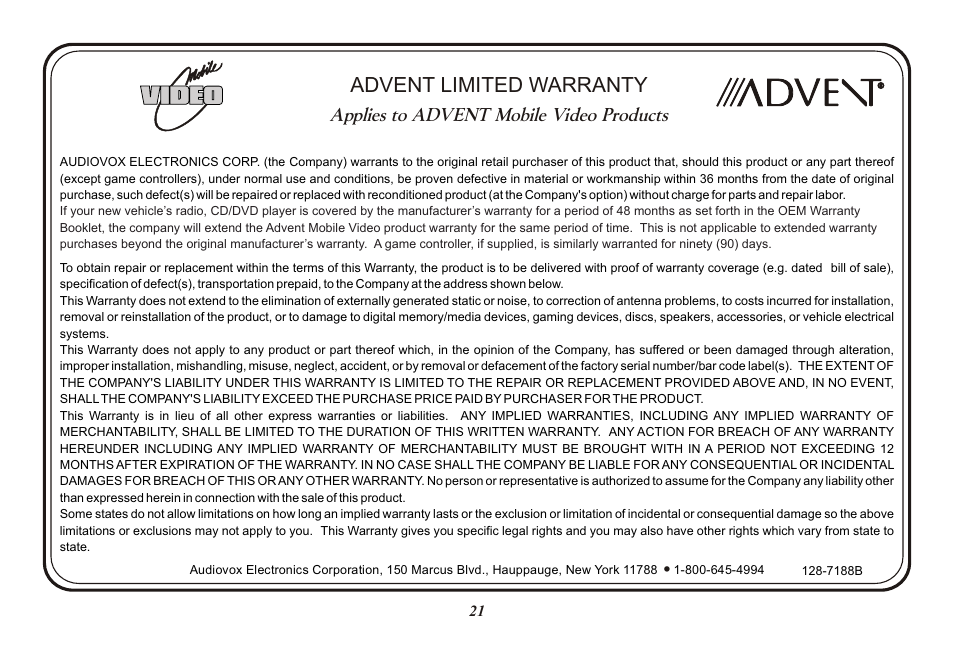 Advent ADV850S/P User Manual | Page 21 / 24