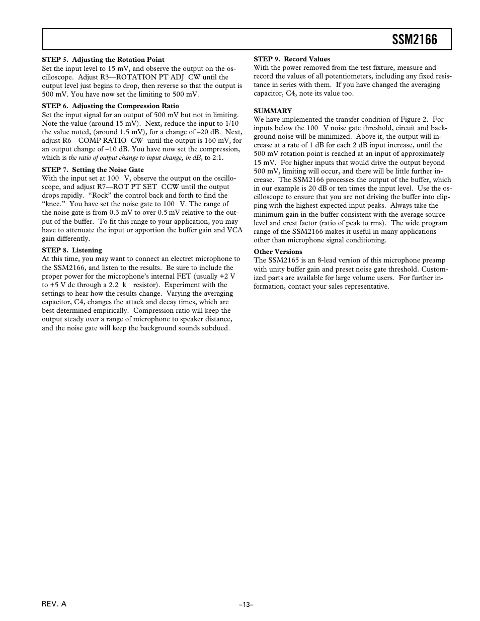 Ssm2166 | Analog Devices SSM2166 User Manual | Page 13 / 15