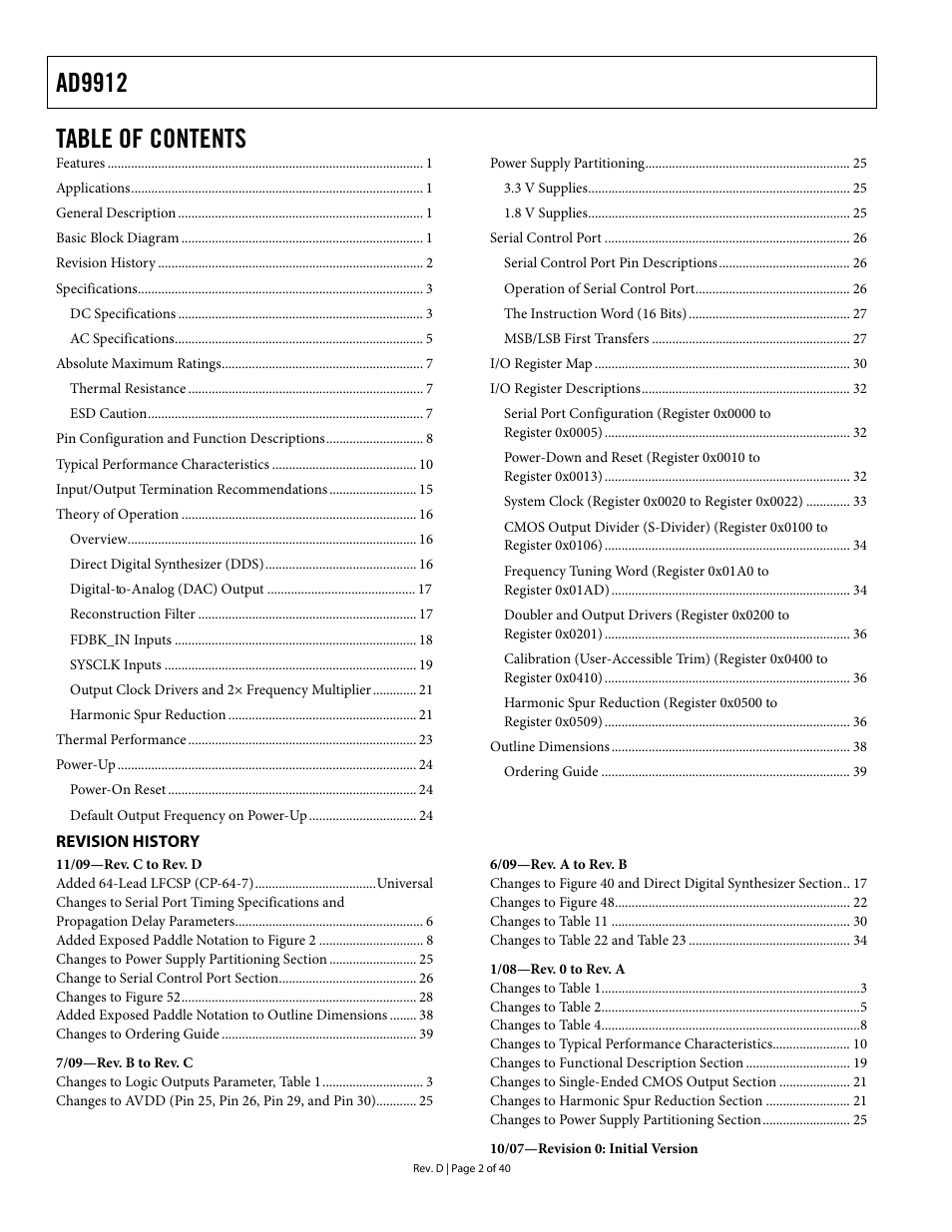 Analog Devices AD9912 User Manual | Page 2 / 40