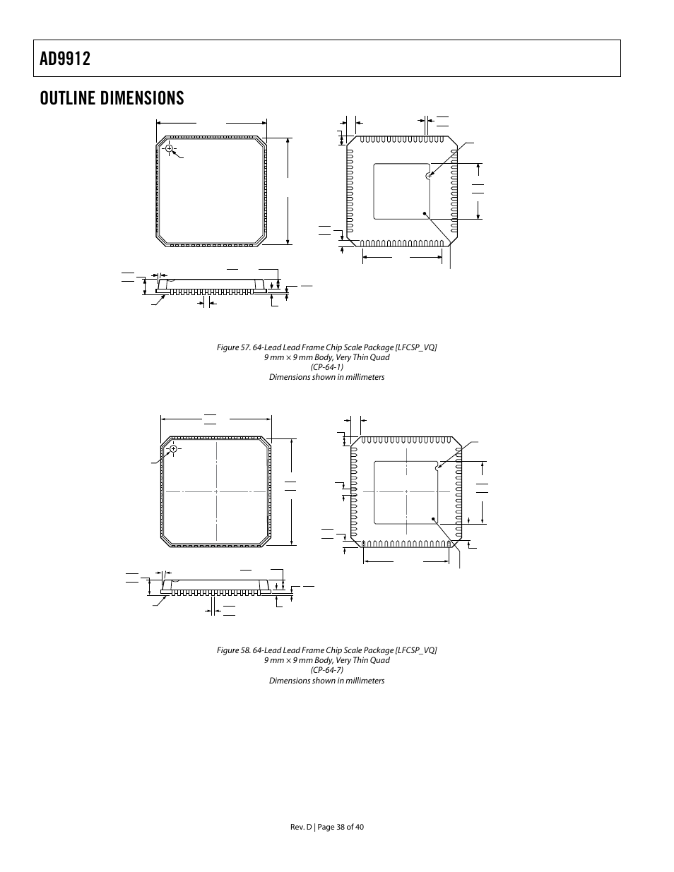 Outline dimensions, Ad9912 | Analog Devices AD9912 User Manual | Page 38 / 40