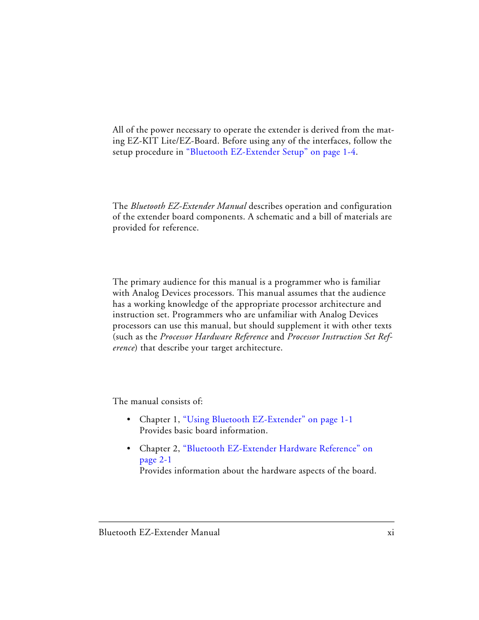 Purpose of this manual, Intended audience, Manual contents | Analog Devices EZ-EXTENDER 82-000218-01 User Manual | Page 11 / 42