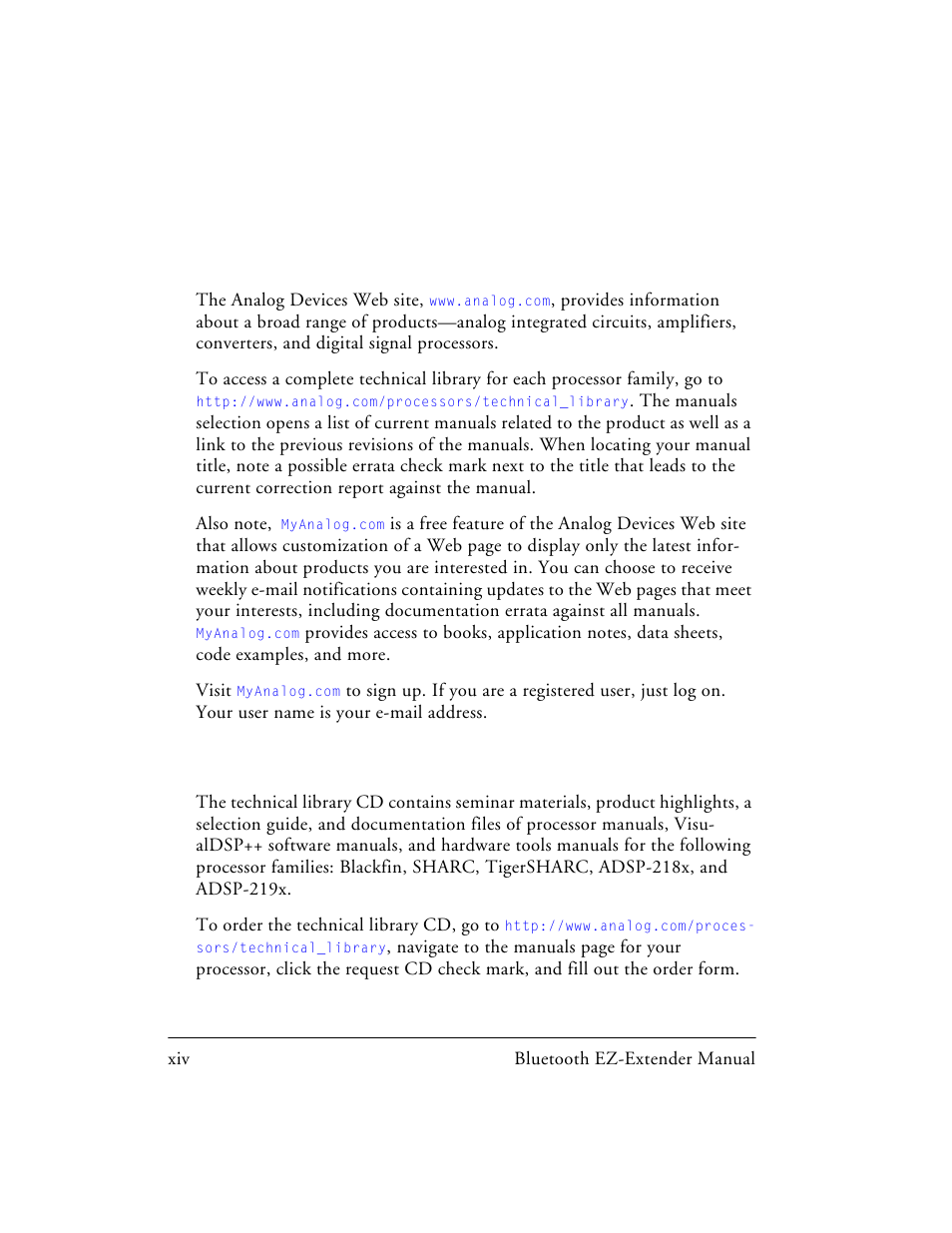 Analog devices web site, Technical library cd | Analog Devices EZ-EXTENDER 82-000218-01 User Manual | Page 14 / 42