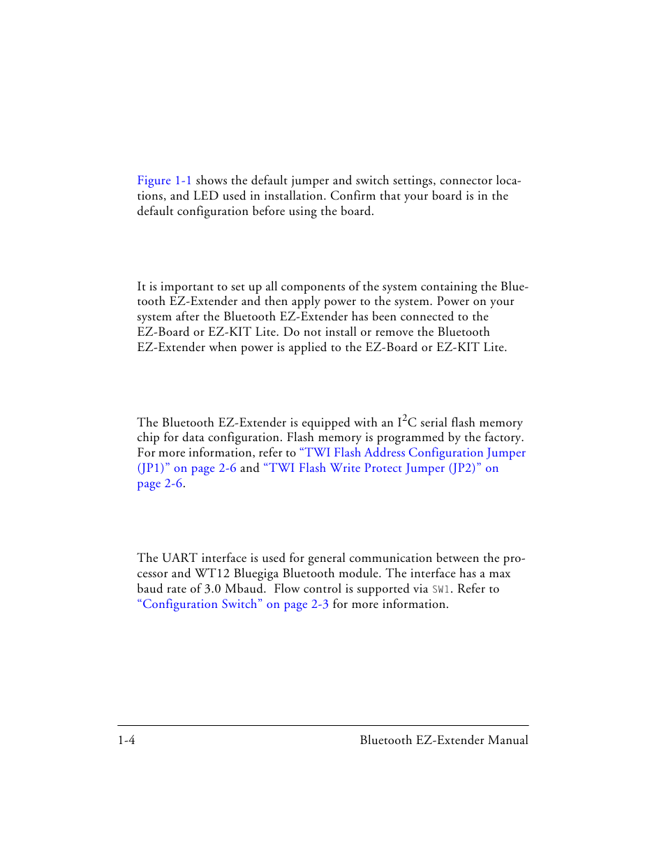 Bluetooth ez-extender setup -4, Flash memory interface -4, Uart interface -4 | Bluetooth ez-extender setup, Uart interface | Analog Devices EZ-EXTENDER 82-000218-01 User Manual | Page 20 / 42