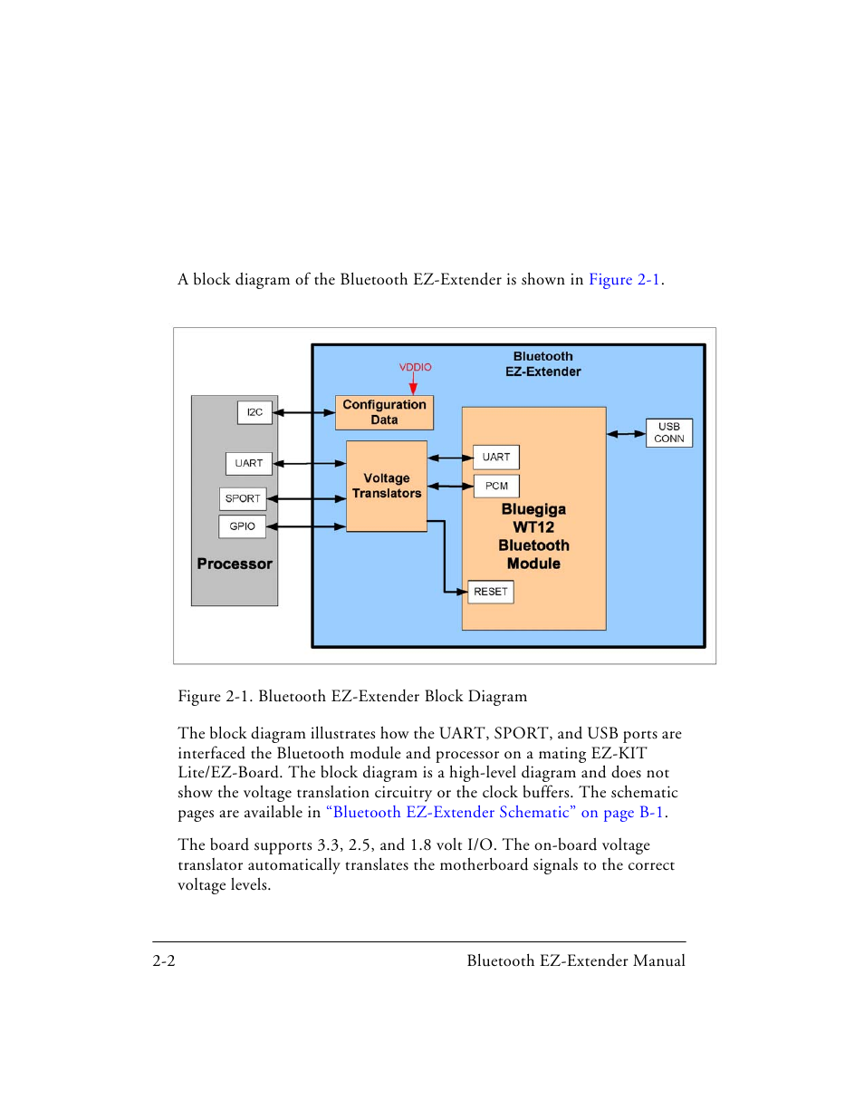 System architecture, Figure 2-1. bluetooth ez-extender block diagram, System architecture -2 | Analog Devices EZ-EXTENDER 82-000218-01 User Manual | Page 24 / 42