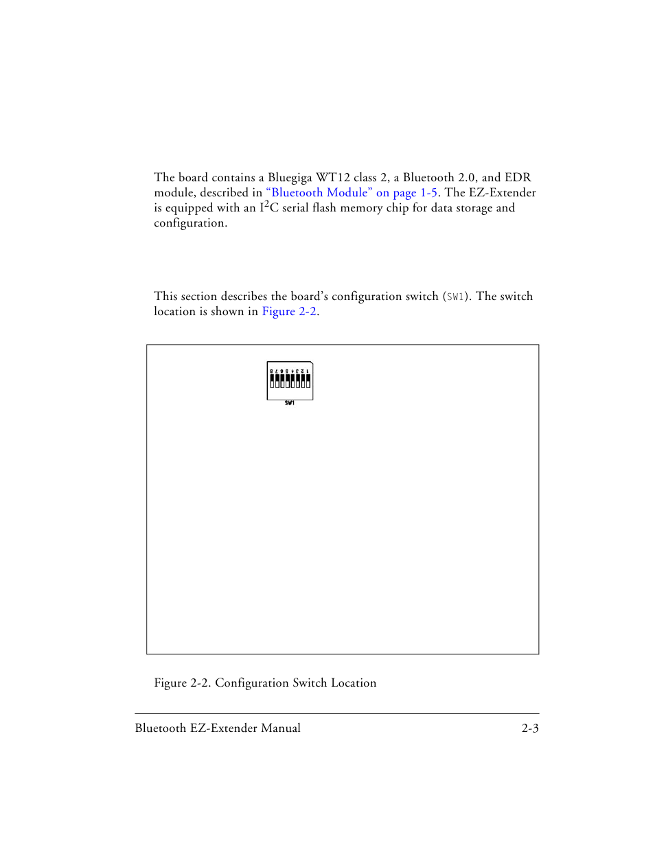 Configuration switch, Figure 2-2. configuration switch location, Configuration switch -3 | For more information | Analog Devices EZ-EXTENDER 82-000218-01 User Manual | Page 25 / 42