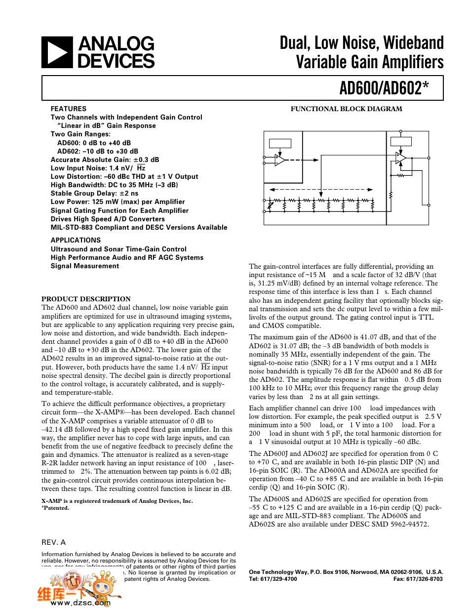 Analog Devices AD602 User Manual | 20 pages