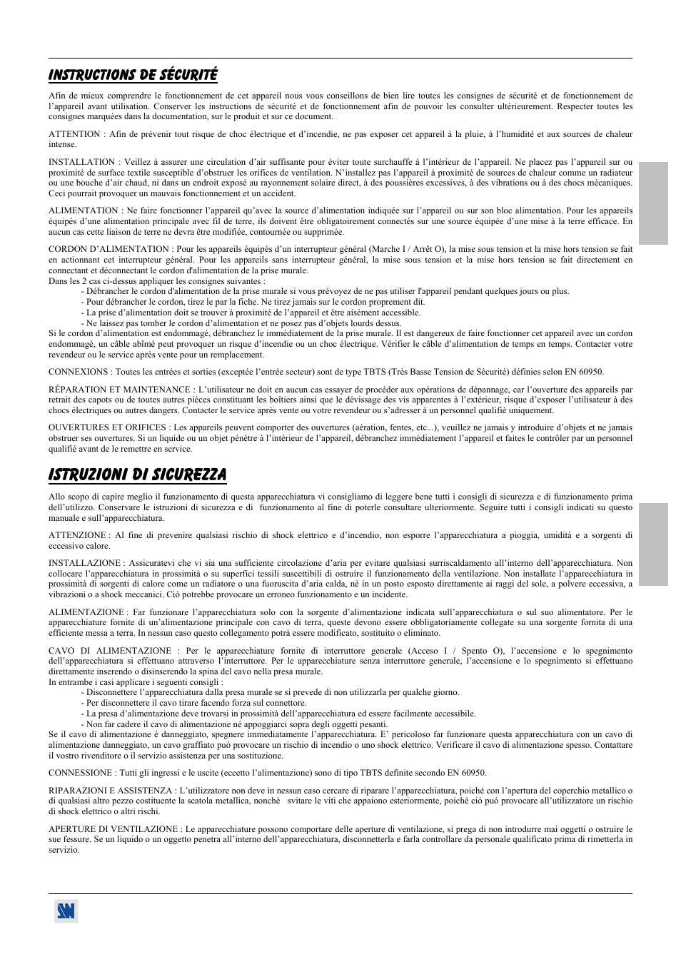 Instructions de sécurité, Istruzioni di sicurezza | Analog Devices BHD930-AG User Manual | Page 3 / 45