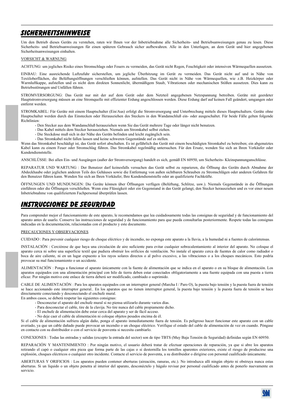 Sicherheitshinweise, Instrucciones de seguridad | Analog Devices BHD930-AG User Manual | Page 4 / 45
