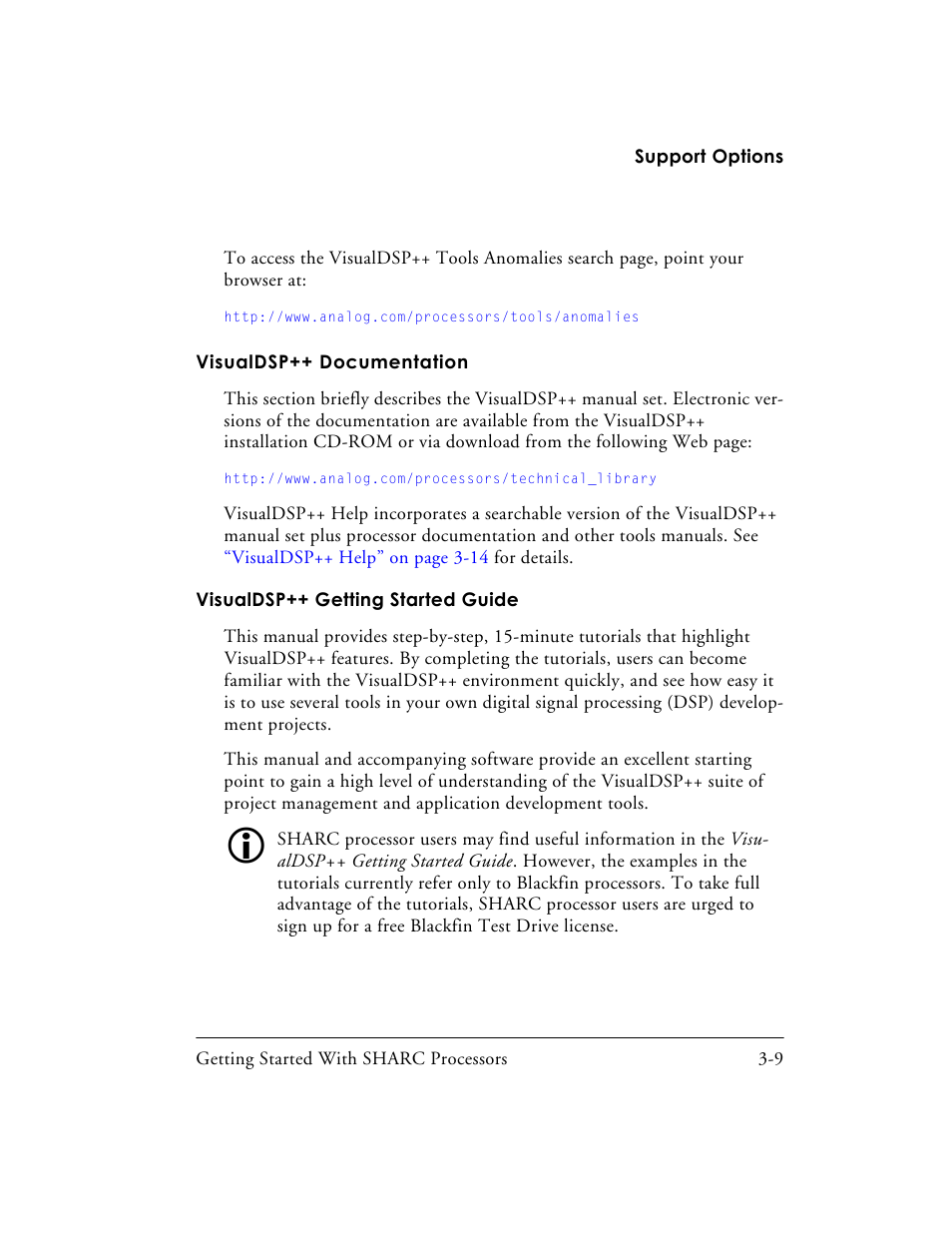 Visualdsp++ documentation, Visualdsp++ documentation -9, Visualdsp++ getting started guide -9 | Analog Devices SHARC Processors 82-003536-01 User Manual | Page 101 / 114