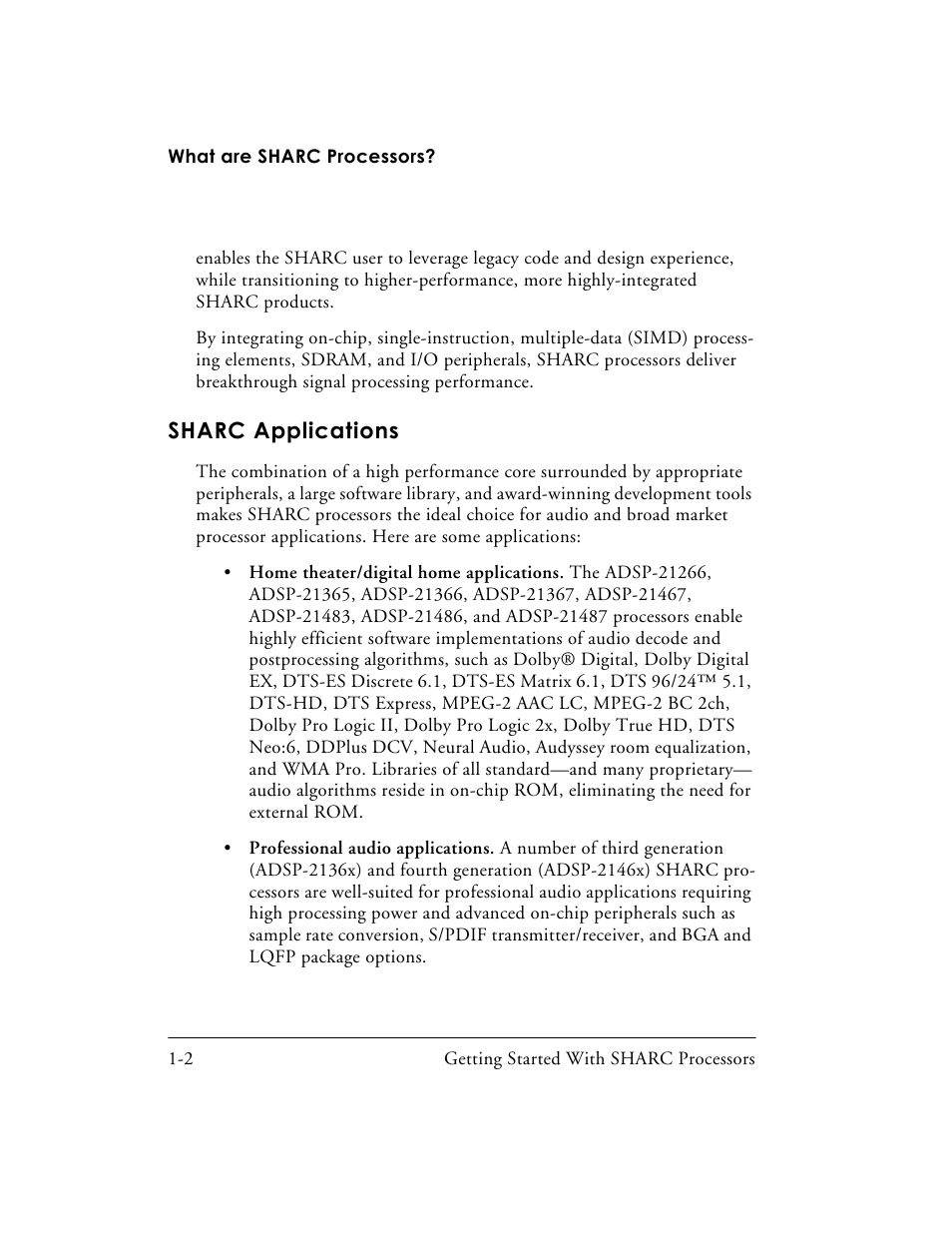 Sharc applications, Sharc applications -2 | Analog Devices SHARC Processors 82-003536-01 User Manual | Page 16 / 114