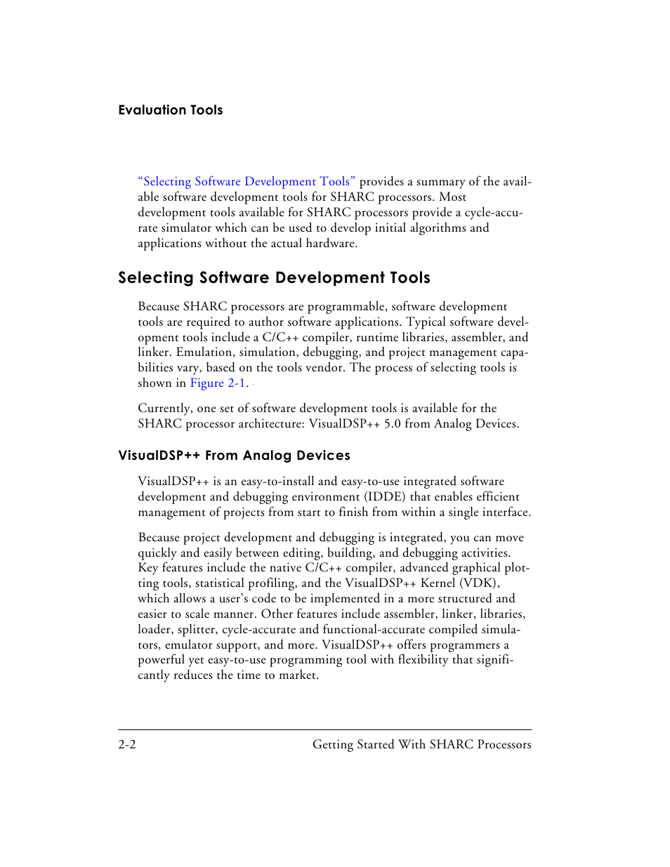 Selecting software development tools, Visualdsp++ from analog devices, Selecting software development tools -2 | Visualdsp++ from analog devices -2, Selecting | Analog Devices SHARC Processors 82-003536-01 User Manual | Page 32 / 114