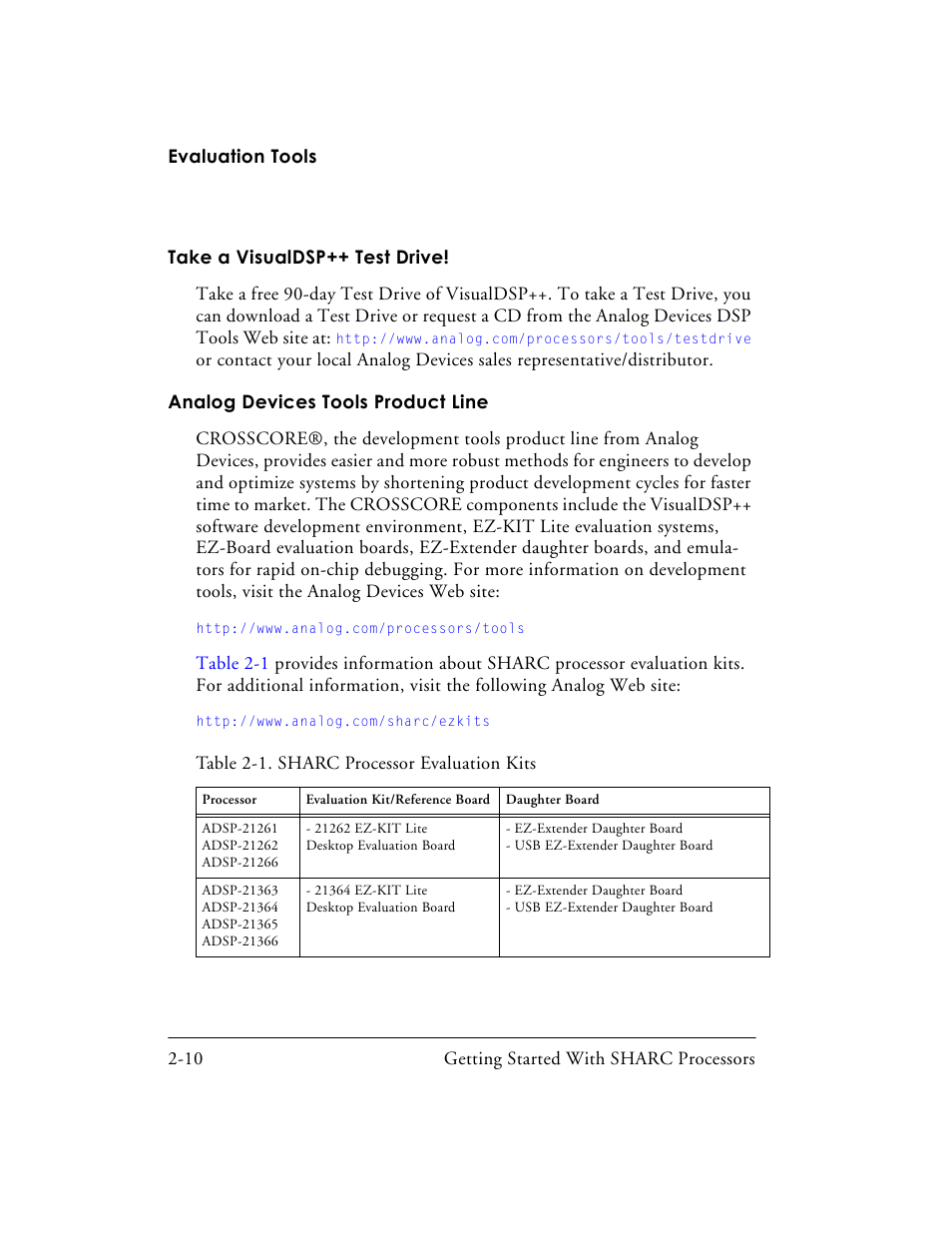 Analog devices tools product line -10 | Analog Devices SHARC Processors 82-003536-01 User Manual | Page 40 / 114