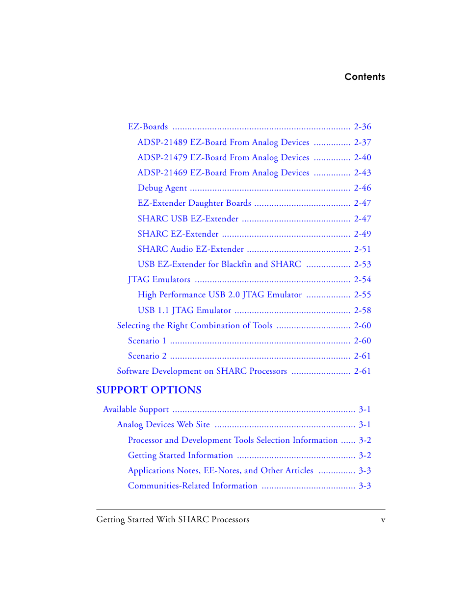 Support options | Analog Devices SHARC Processors 82-003536-01 User Manual | Page 5 / 114